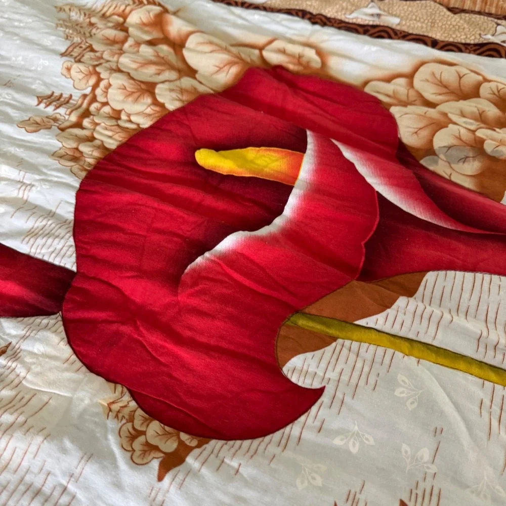 Vintage Orange Calla Lily Floral Zippered Duvet Cover Bedspread Retro 70x84